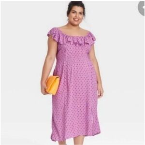 NWT Ava & Viv Women Purple Polka Dot Ruffle Short Sleeve Side Slit Dress Size 3X
